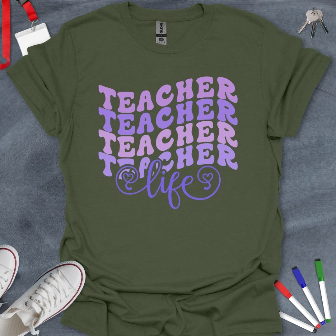 Teacher T-Shirt Military Green / S Retro Teacher Life T-Shirt