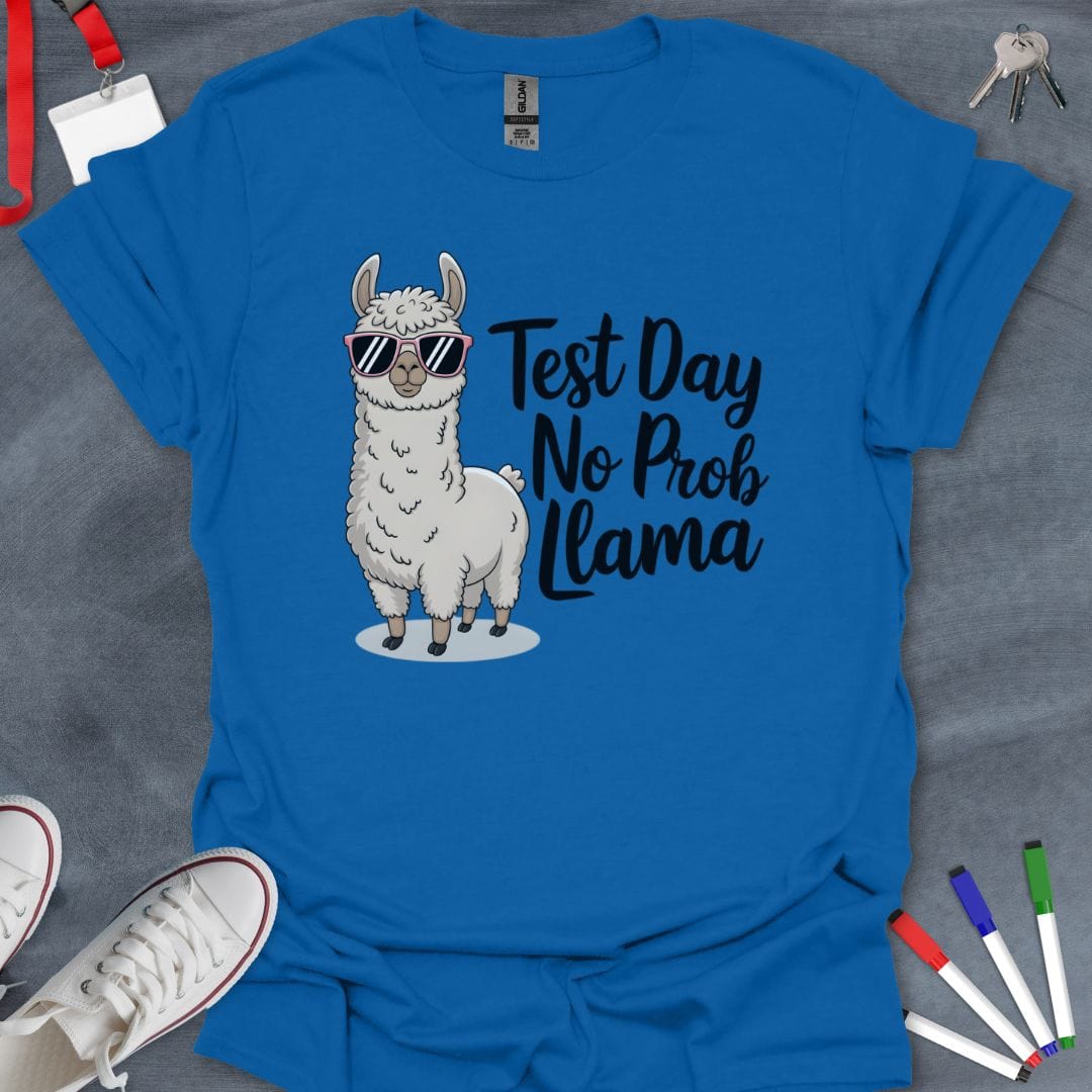 Teacher T-Shirt Royal / S Test Day No Prob Llama T-Shirt
