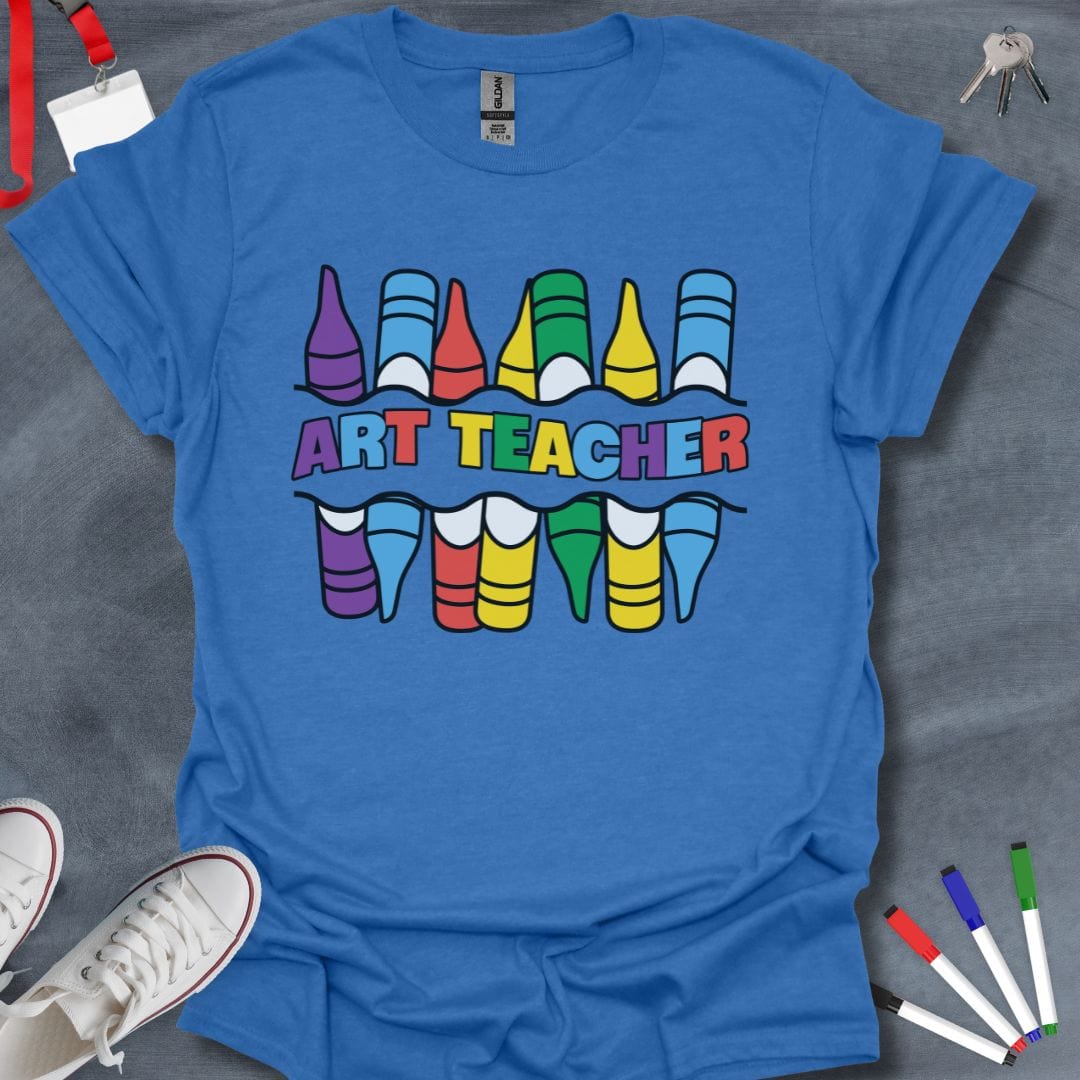Teacher T-Shirt Heather Royal / S Colorful Crayon Art Teacher T-Shirt
