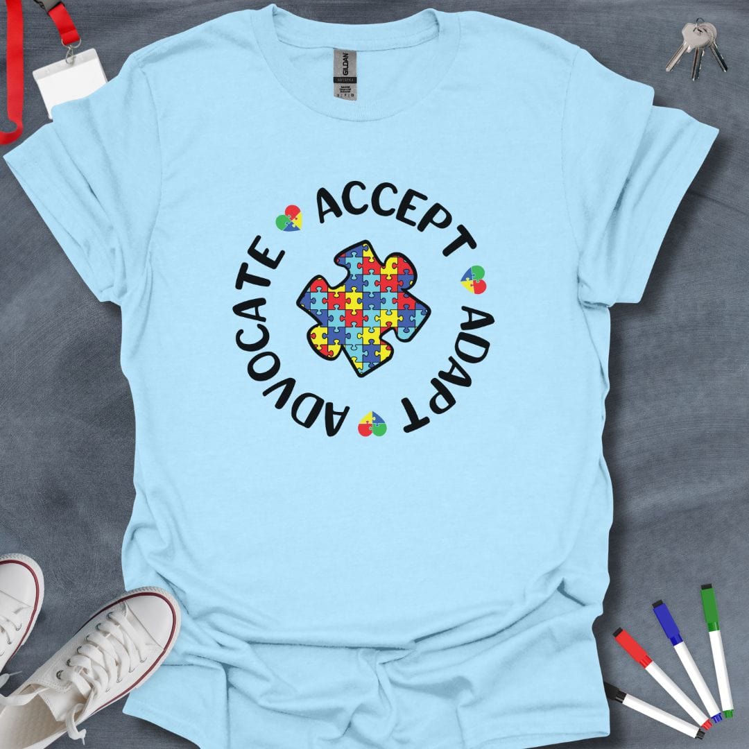 Teacher T-Shirt Light Blue / S Autism Support Puzzle Heart T-Shirt