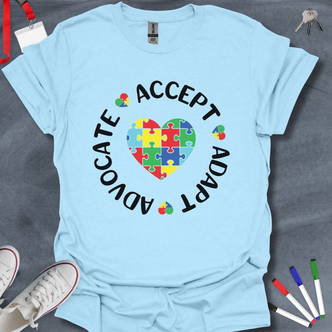 Teacher T-Shirt Light Blue / S Puzzle Piece Hearts Teacher T-Shirt