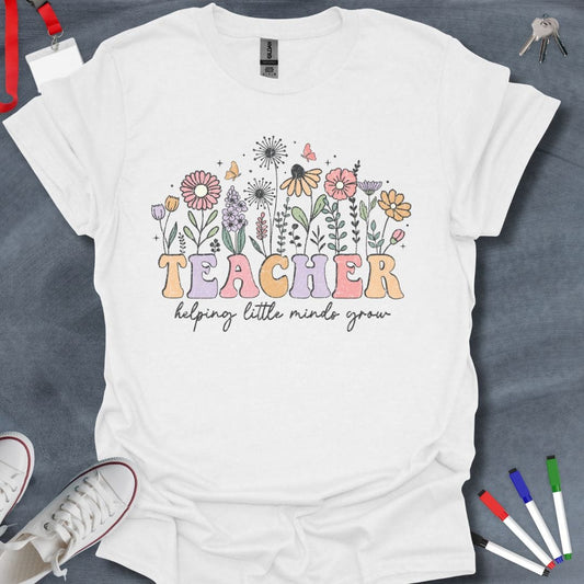 Teacher T-Shirt White / S Teacher Helping Little Minds Grow Retro Floral T-Shirt