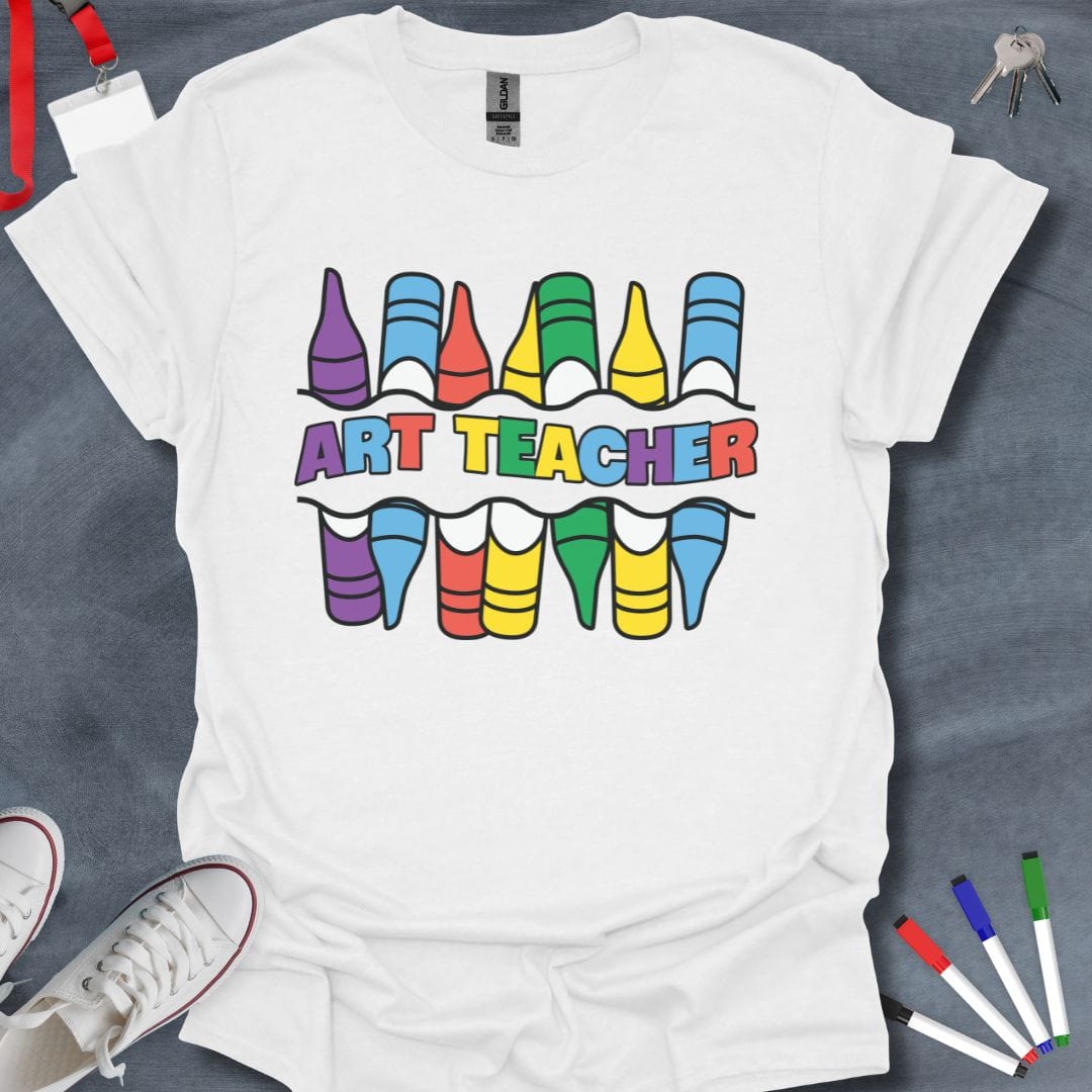 Teacher T-Shirt White / S Colorful Crayon Art Teacher T-Shirt