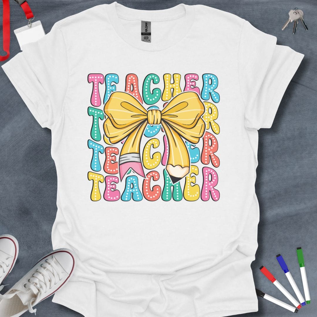 Teacher T-Shirt White / S Teacher Pencil Bow Coquette T-Shirt