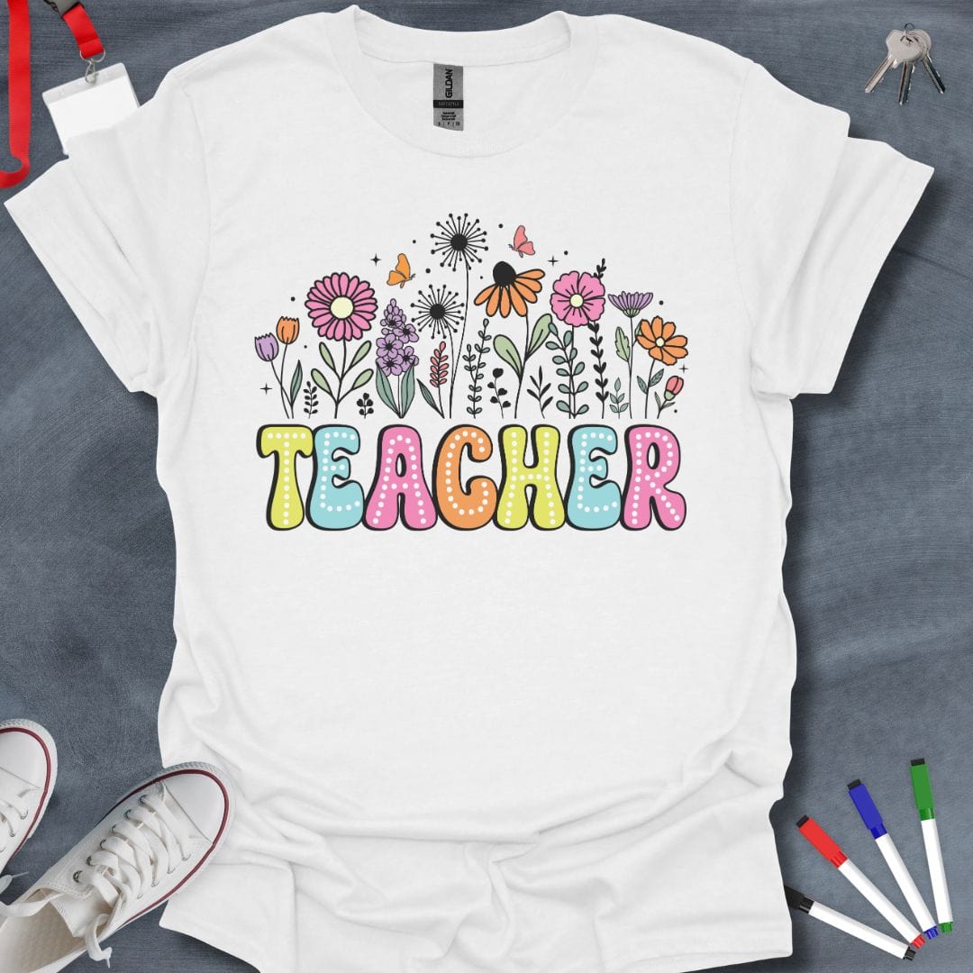 Teacher T-Shirt White / S Teacher Floral Dots Retro T-Shirt