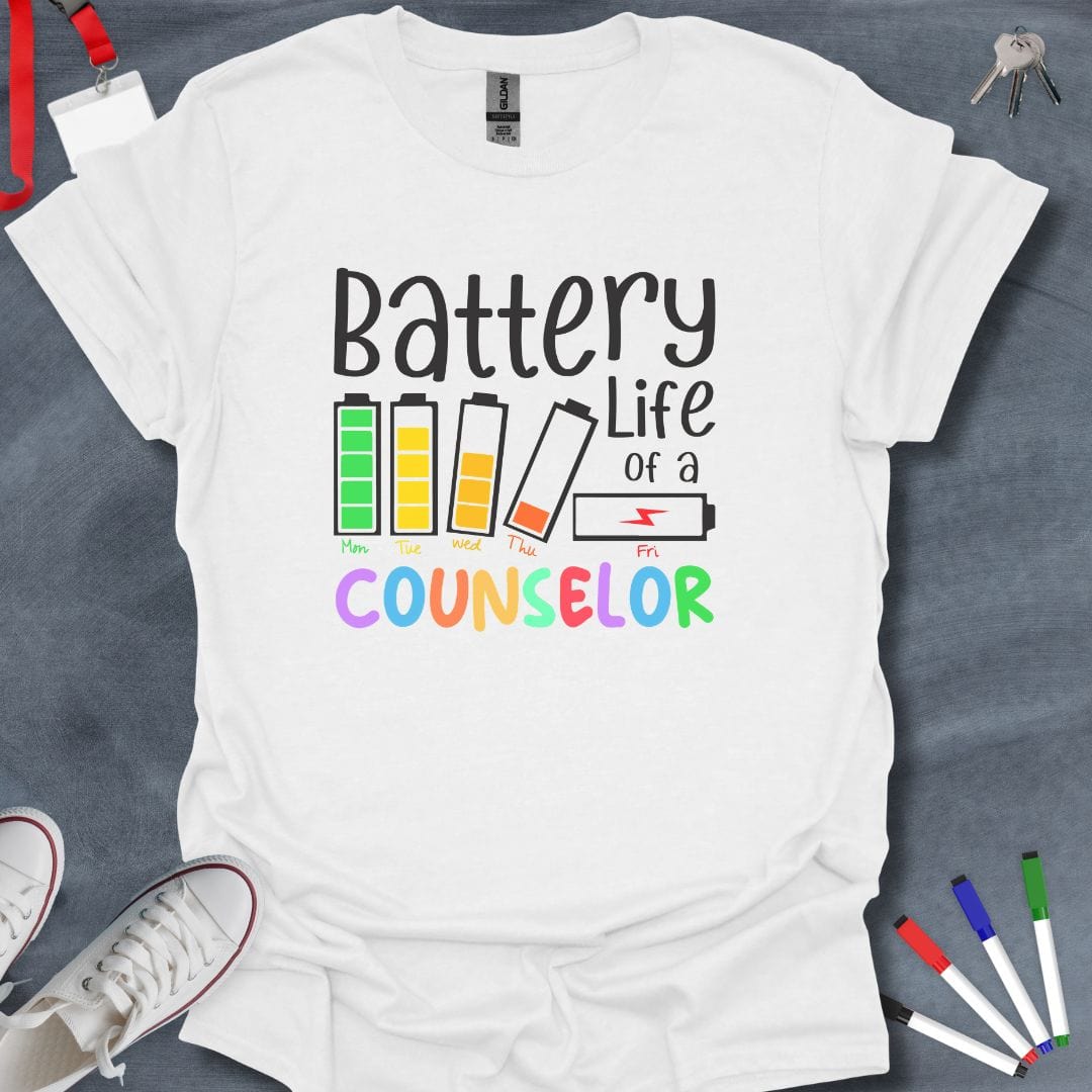 Teacher T-Shirt White / S Battery Life of a Counselor T-Shirt