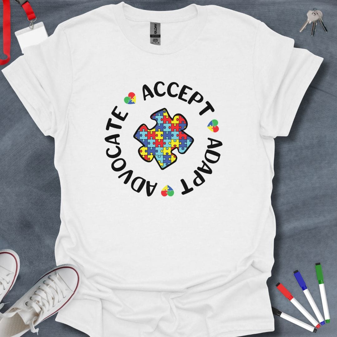 Teacher T-Shirt White / S Autism Support Puzzle Heart T-Shirt