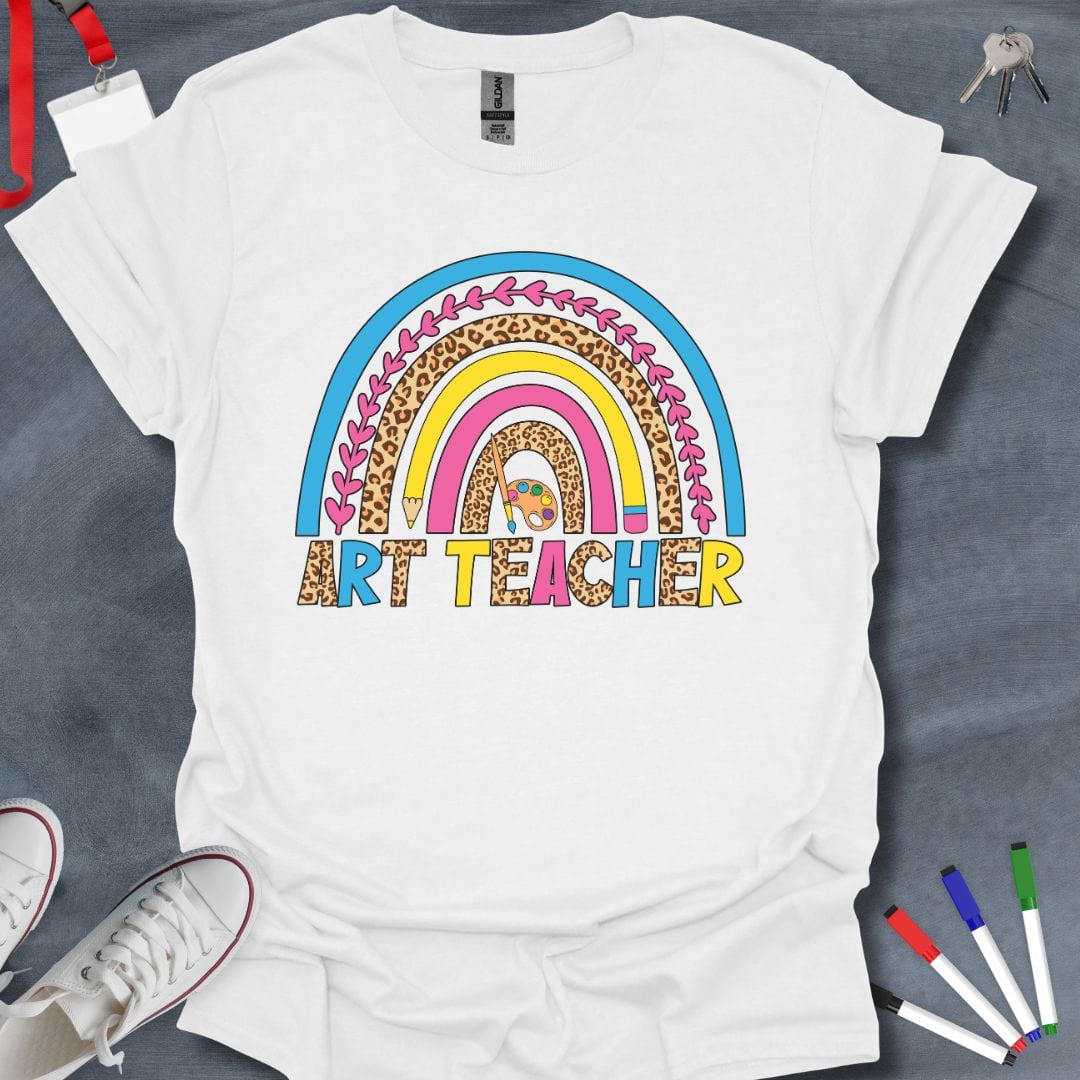 Teacher T-Shirt White / S Art Teacher Leopard Rainbow T-Shirt