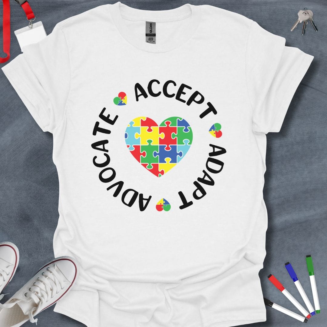 Teacher T-Shirt White / S Puzzle Piece Hearts Teacher T-Shirt