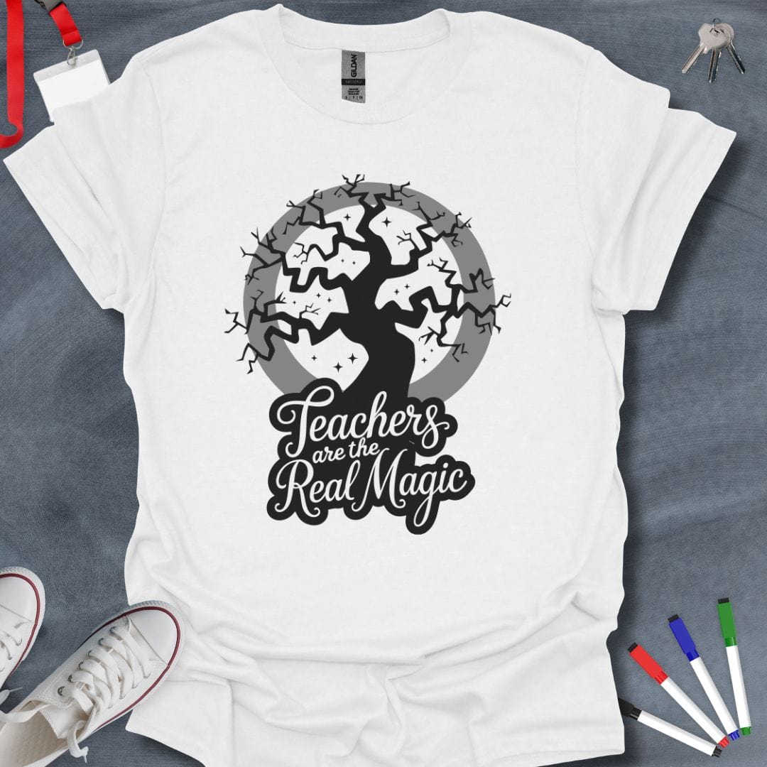 Teacher T-Shirt White / S Teachers Are Real Magic Crescent Moon T-Shirt