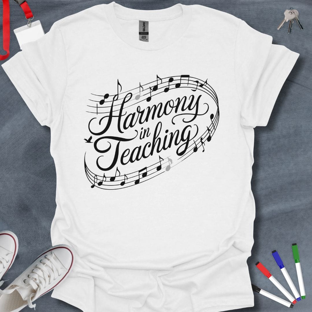 Teacher T-Shirt White / S Harmony in Teaching Flowing Music Notes T-Shirt