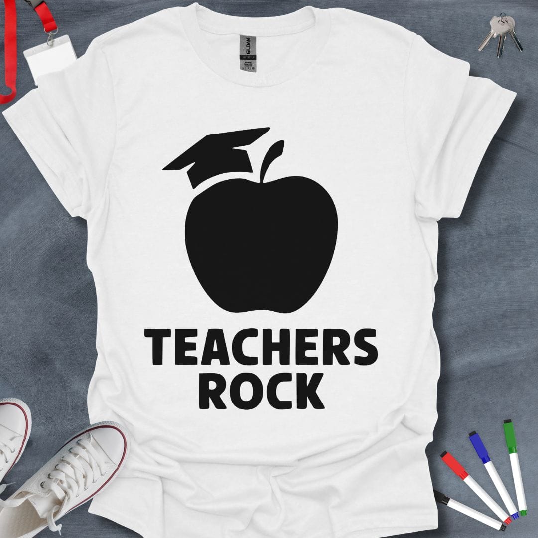 Teacher T-Shirt White / L Academic Apple Teachers Rock T-Shirt