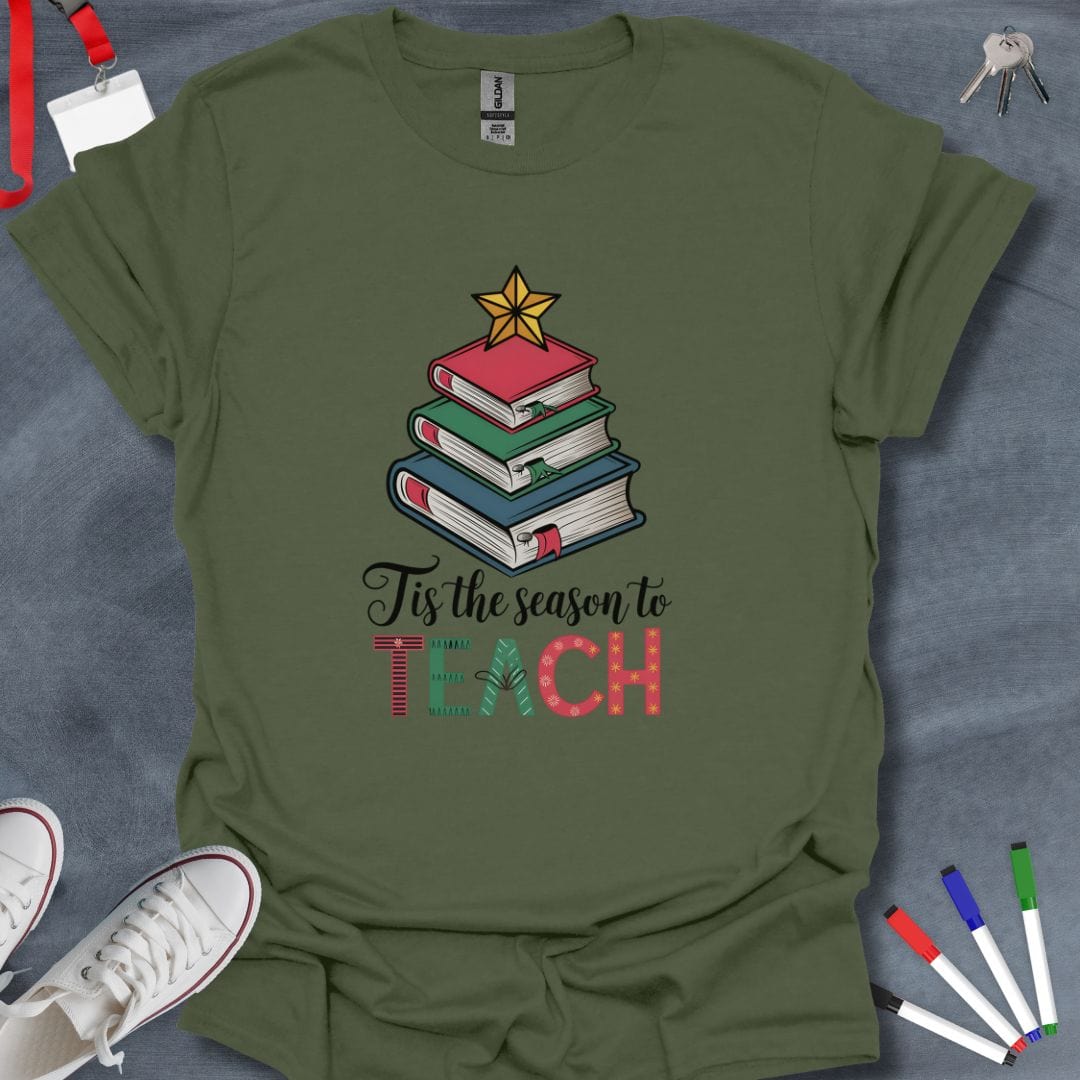 Teacher T-Shirt Military Green / S Seasonal Teach Cheer T-Shirt