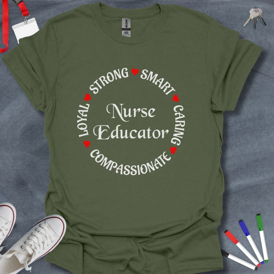 Teacher T-Shirt Military Green / S Nurse Educator Virtues T-Shirt