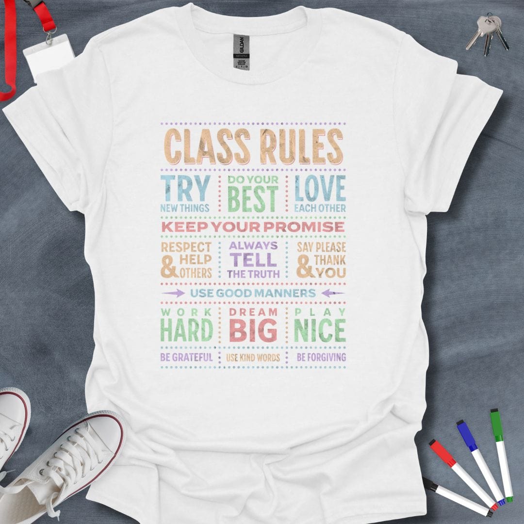 Teacher T-Shirt White / S Vibrant Class Rules Teacher T-Shirt