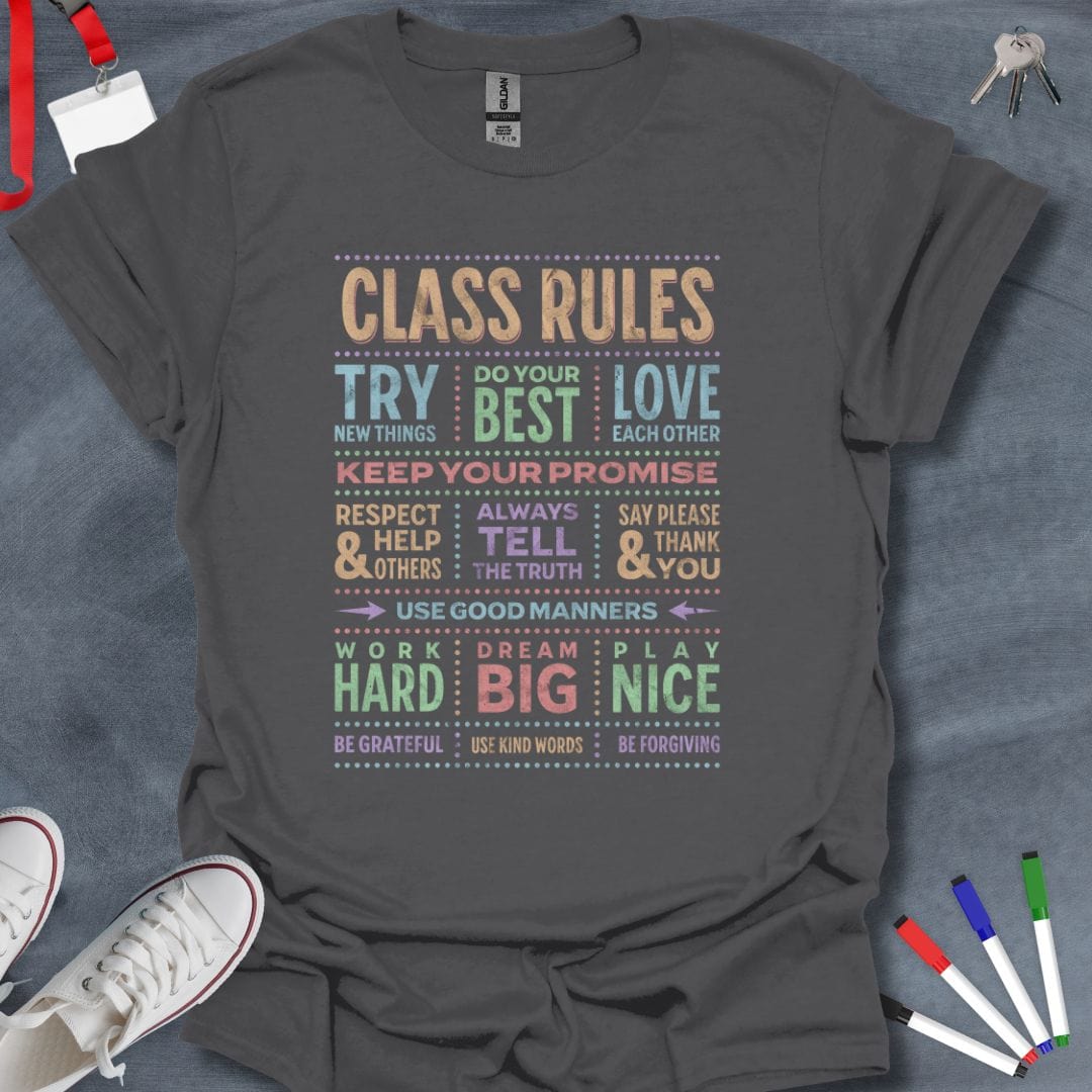 Teacher T-Shirt Charcoal / S Vibrant Class Rules Teacher T-Shirt