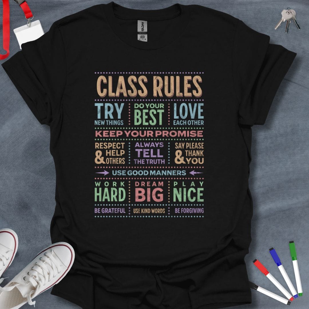 Teacher T-Shirt Black / S Vibrant Class Rules Teacher T-Shirt