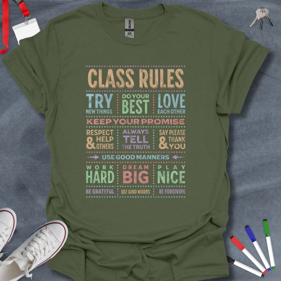 Teacher T-Shirt Military Green / S Vibrant Class Rules Teacher T-Shirt