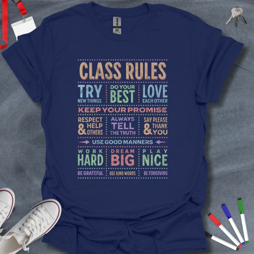 Teacher T-Shirt Navy / S Vibrant Class Rules Teacher T-Shirt