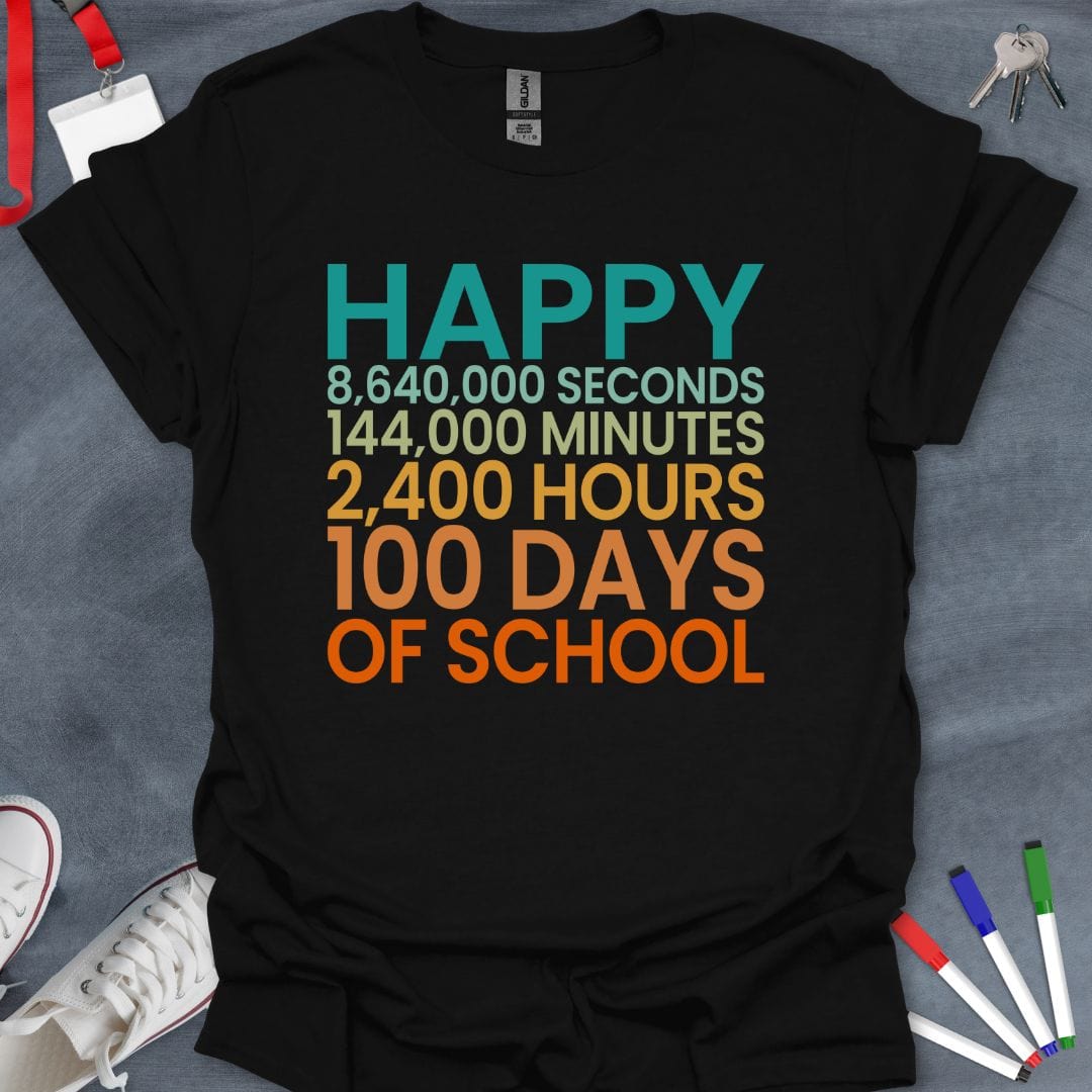 Teacher T-Shirt Black / S Happy 100 Days of School Milestone T-Shirt