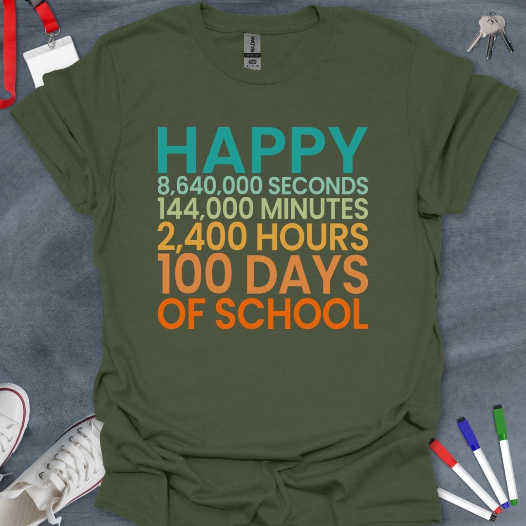 Teacher T-Shirt Military Green / S Happy 100 Days of School Milestone T-Shirt