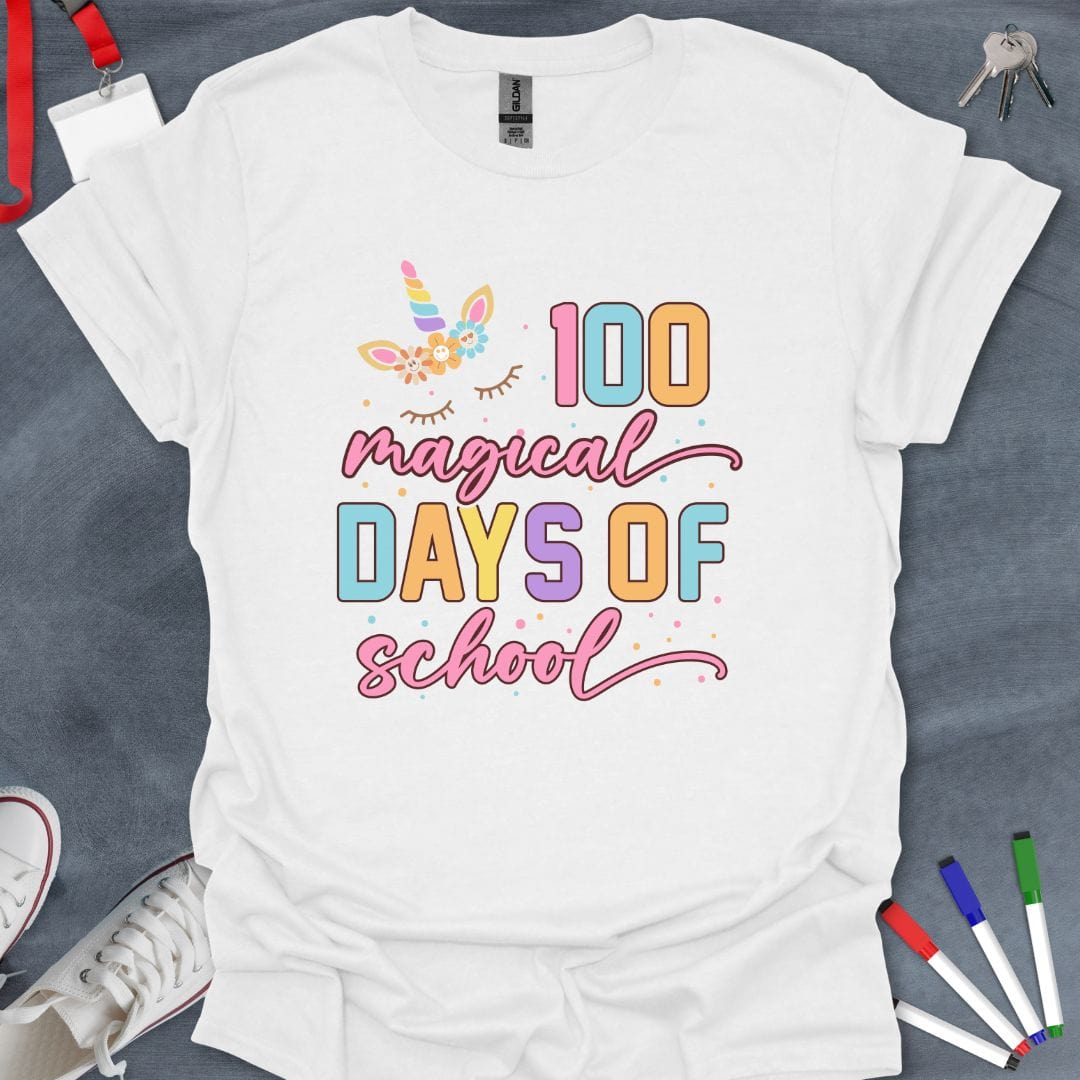 Teacher T-Shirt White / S 100 Magical Days of School T-Shirt