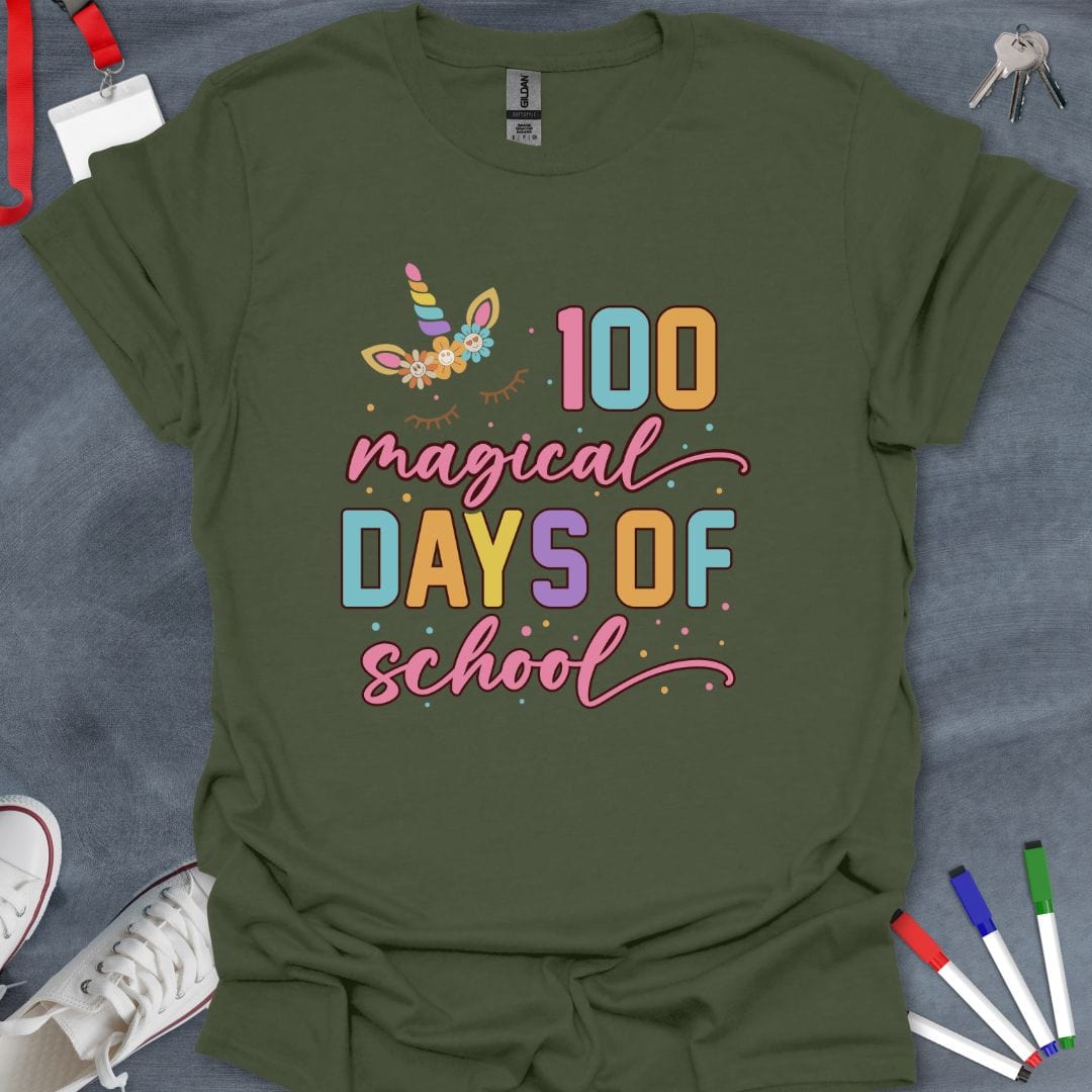 Teacher T-Shirt Military Green / S 100 Magical Days of School T-Shirt