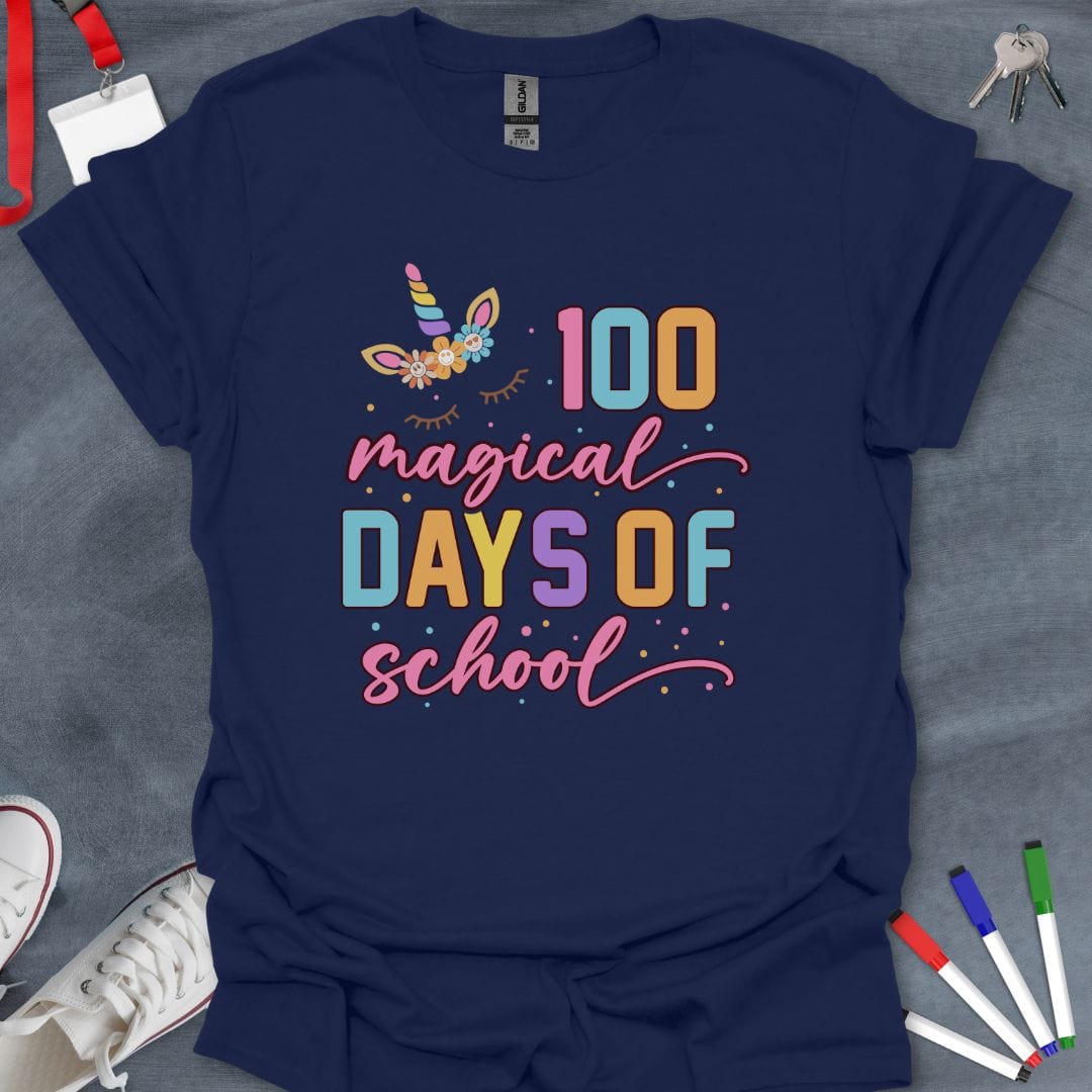 Teacher T-Shirt Navy / S 100 Magical Days of School T-Shirt