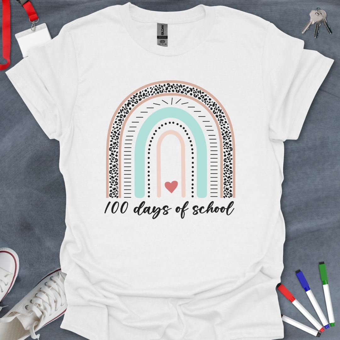 Teacher T-Shirt White / S Pastel Rainbow 100 Days of School T-Shirt