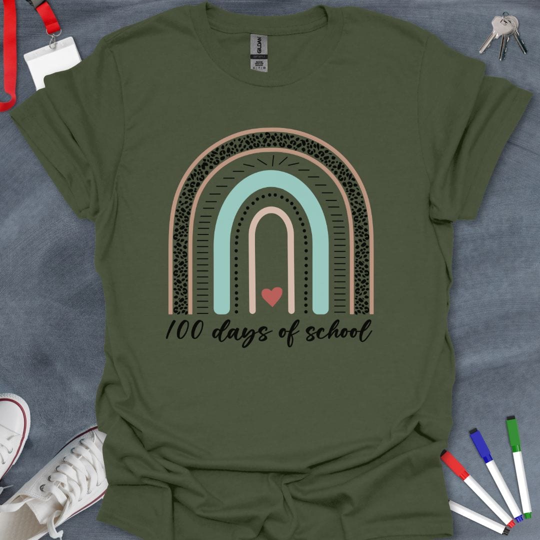 Teacher T-Shirt Military Green / S Pastel Rainbow 100 Days of School T-Shirt