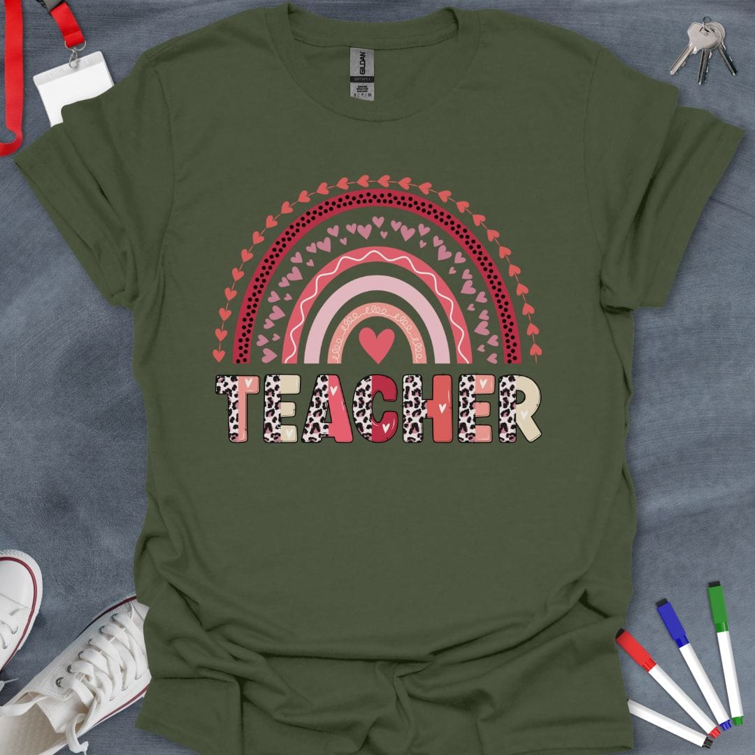 Teacher T-Shirt Military Green / S Heartfelt Rainbow Teacher T-Shirt