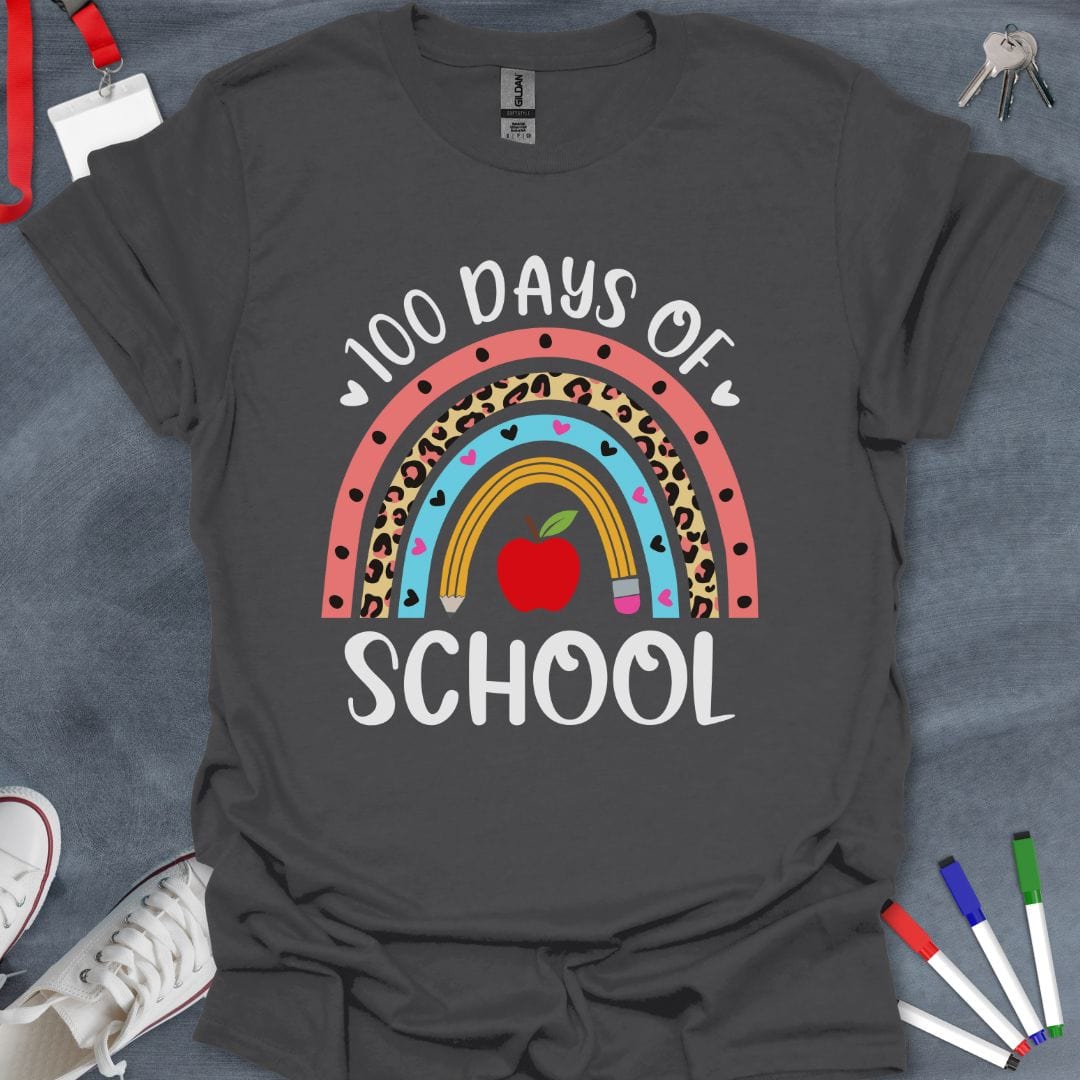 Teacher T-Shirt Charcoal / S 100 Days of School Rainbow Celebration T-Shirt