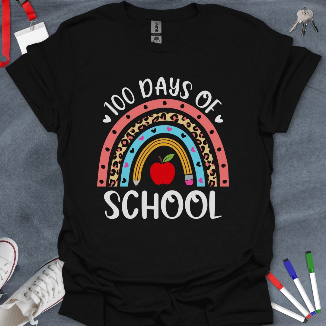 Teacher T-Shirt Black / S 100 Days of School Rainbow Celebration T-Shirt