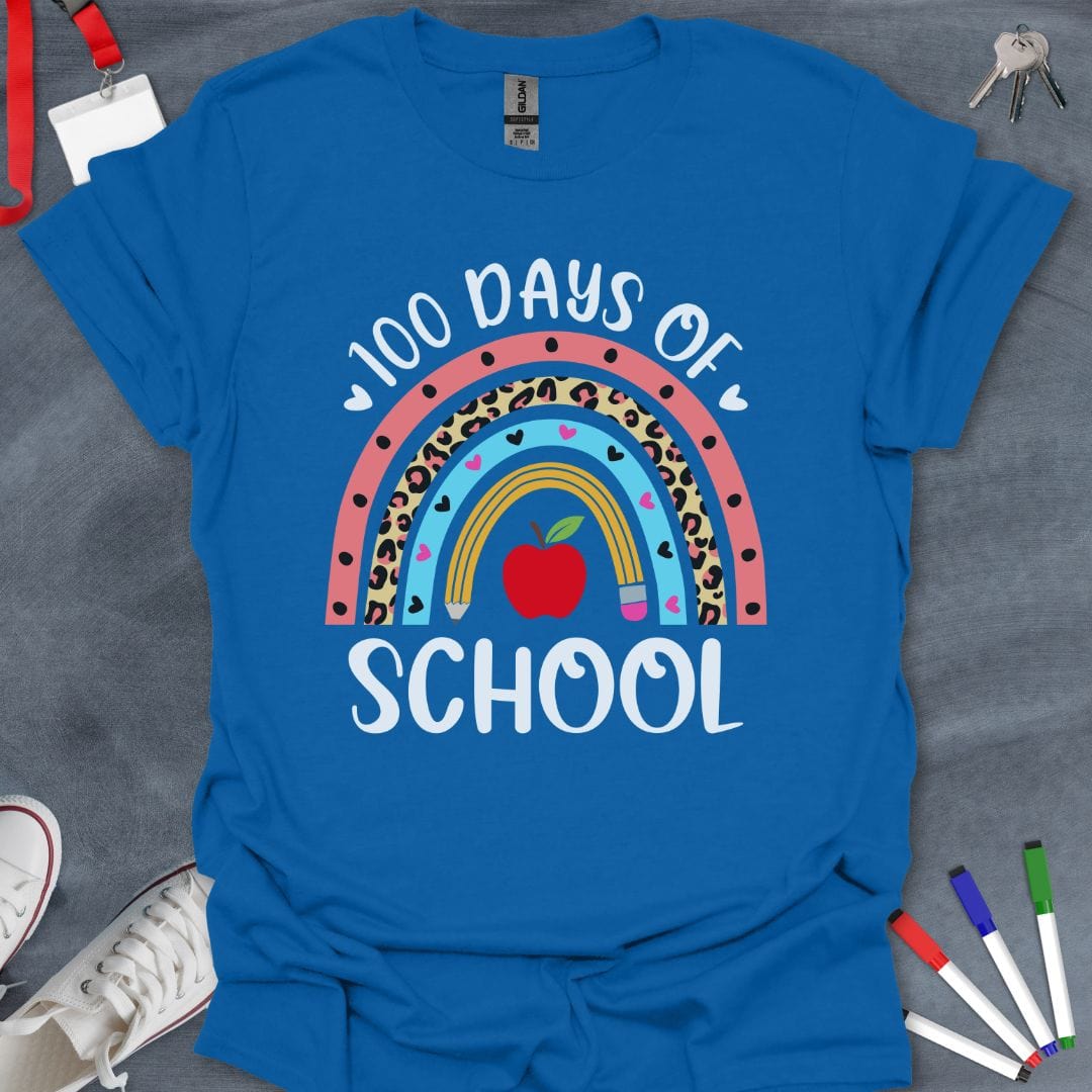 Teacher T-Shirt Royal / S 100 Days of School Rainbow Celebration T-Shirt