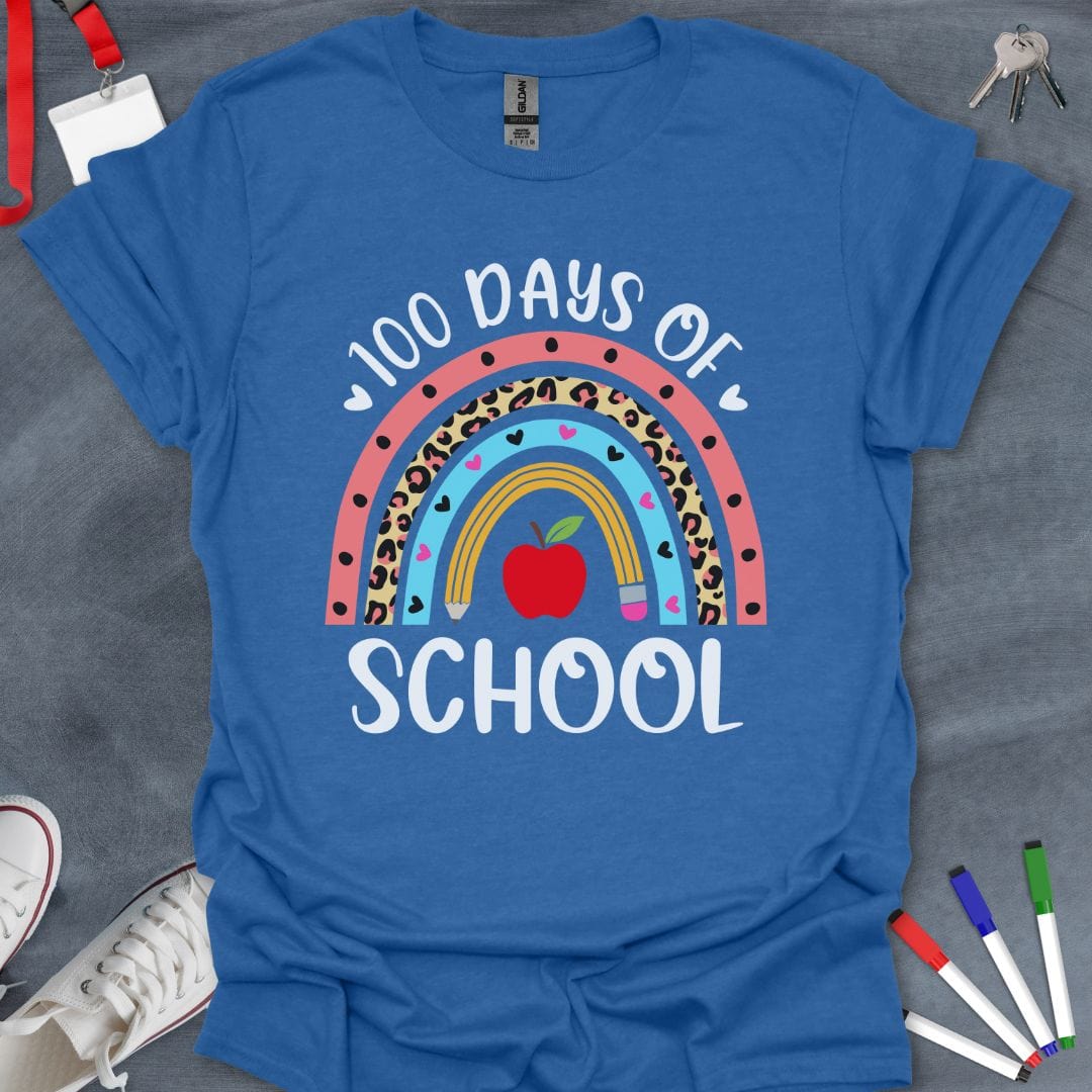 Teacher T-Shirt Heather Royal / S 100 Days of School Rainbow Celebration T-Shirt