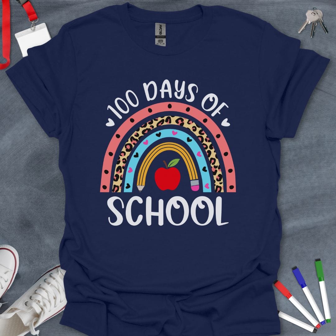 Teacher T-Shirt Navy / S 100 Days of School Rainbow Celebration T-Shirt