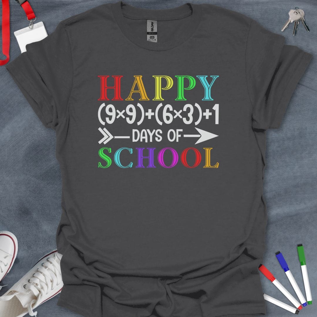 Teacher T-Shirt Charcoal / S Math Fun Happy 100 Days of School T-Shirt