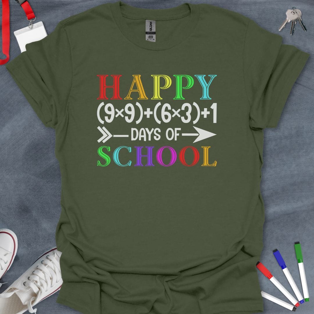 Teacher T-Shirt Military Green / S Math Fun Happy 100 Days of School T-Shirt