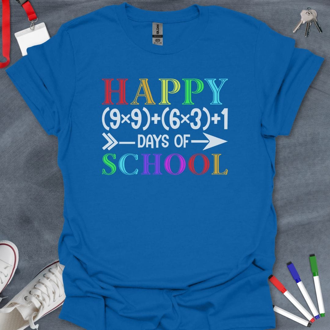 Teacher T-Shirt Royal / S Math Fun Happy 100 Days of School T-Shirt