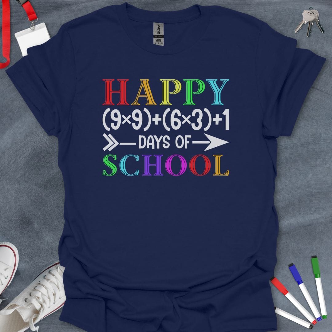 Teacher T-Shirt Navy / S Math Fun Happy 100 Days of School T-Shirt