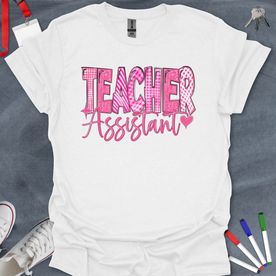 Teacher T-Shirt White / S Plaid Love Teacher Assistant T-Shirt