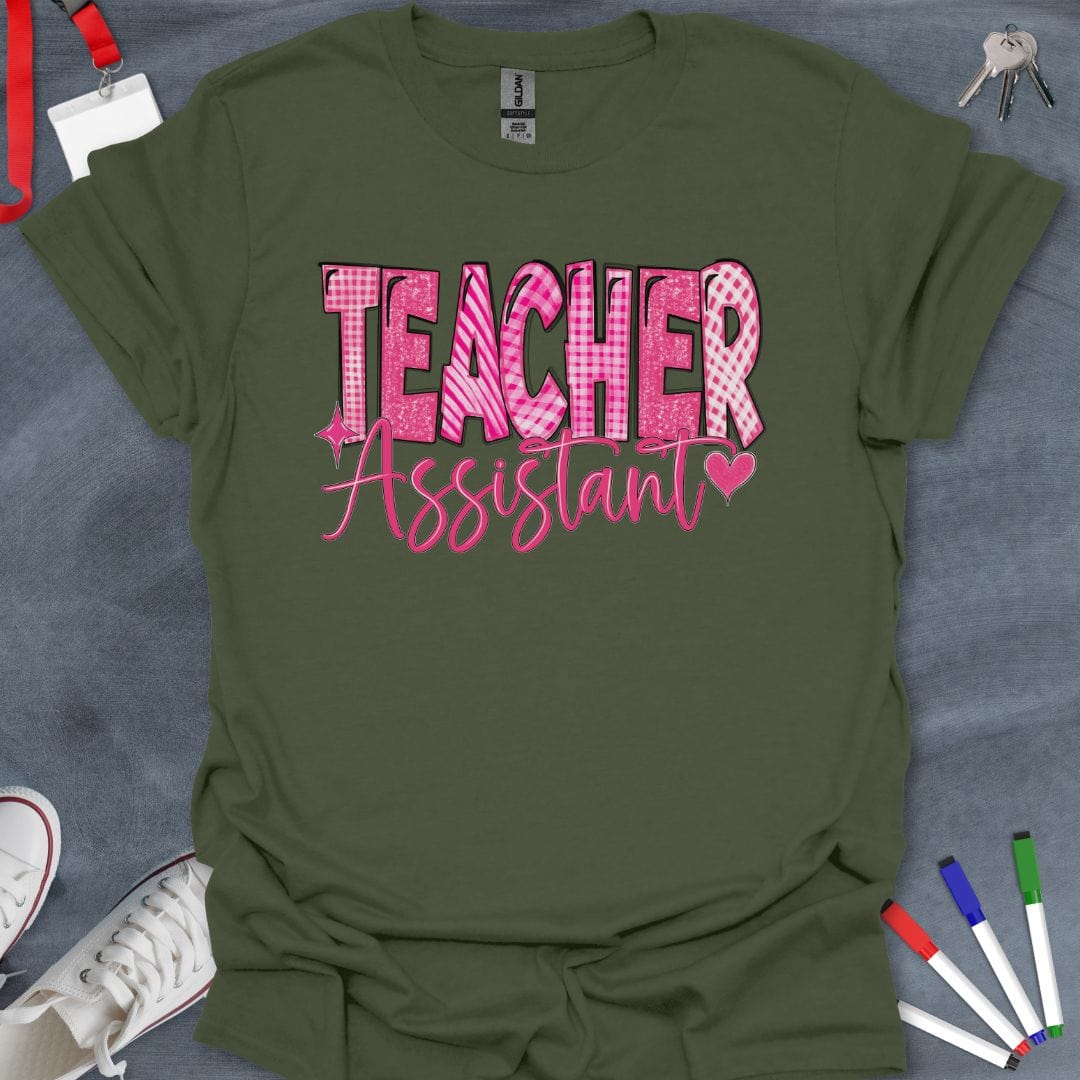 Teacher T-Shirt Military Green / S Plaid Love Teacher Assistant T-Shirt