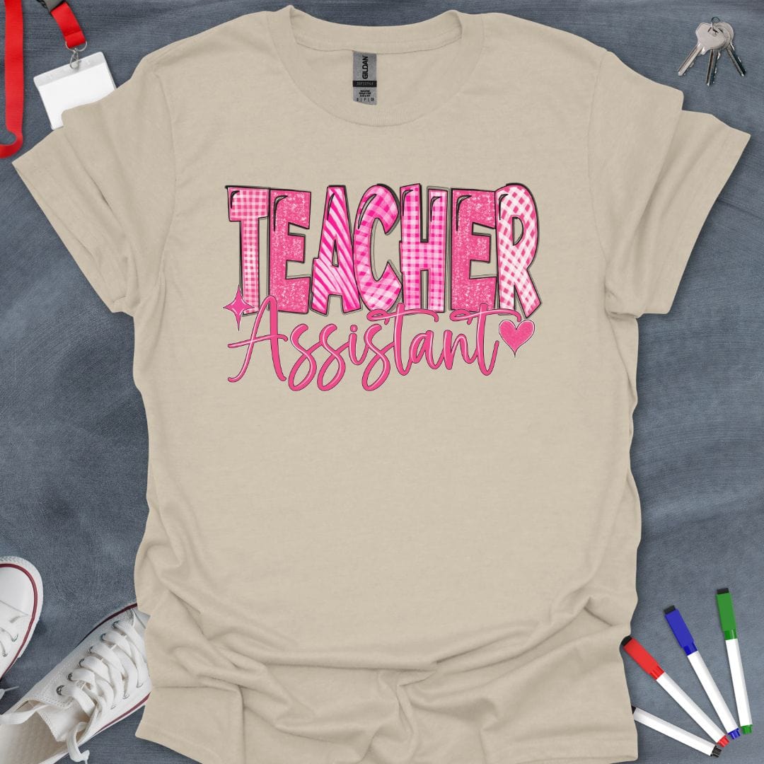 Teacher T-Shirt Natural / S Plaid Love Teacher Assistant T-Shirt