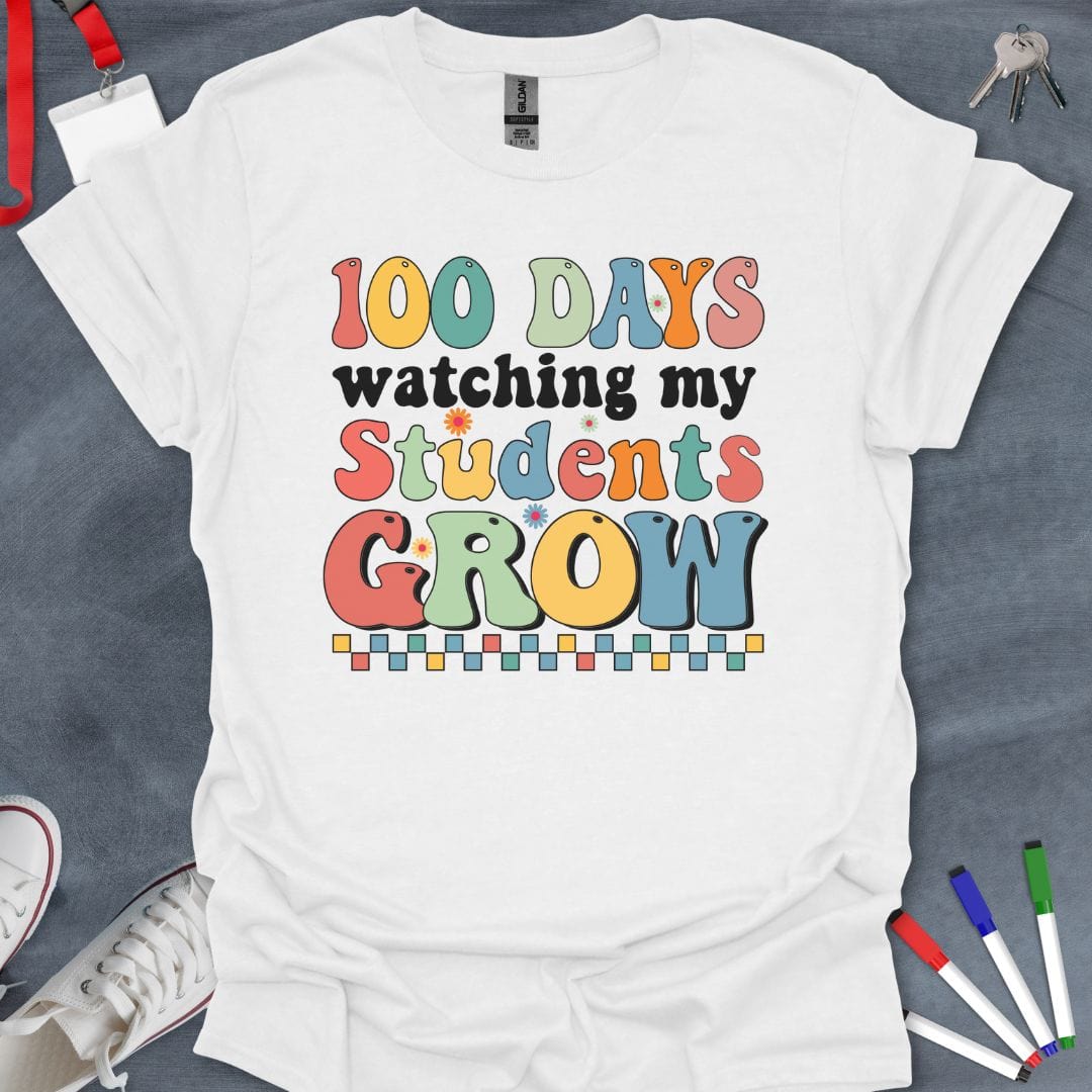 Teacher T-Shirt White / S Growing Minds 100 Days T-Shirt