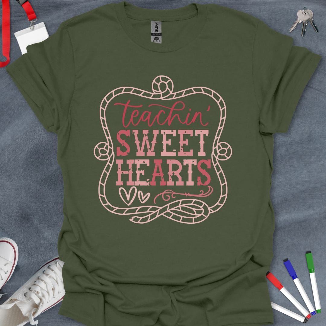 Teacher T-Shirt Military Green / S Teachin' Sweet Hearts Valentine's T-Shirt