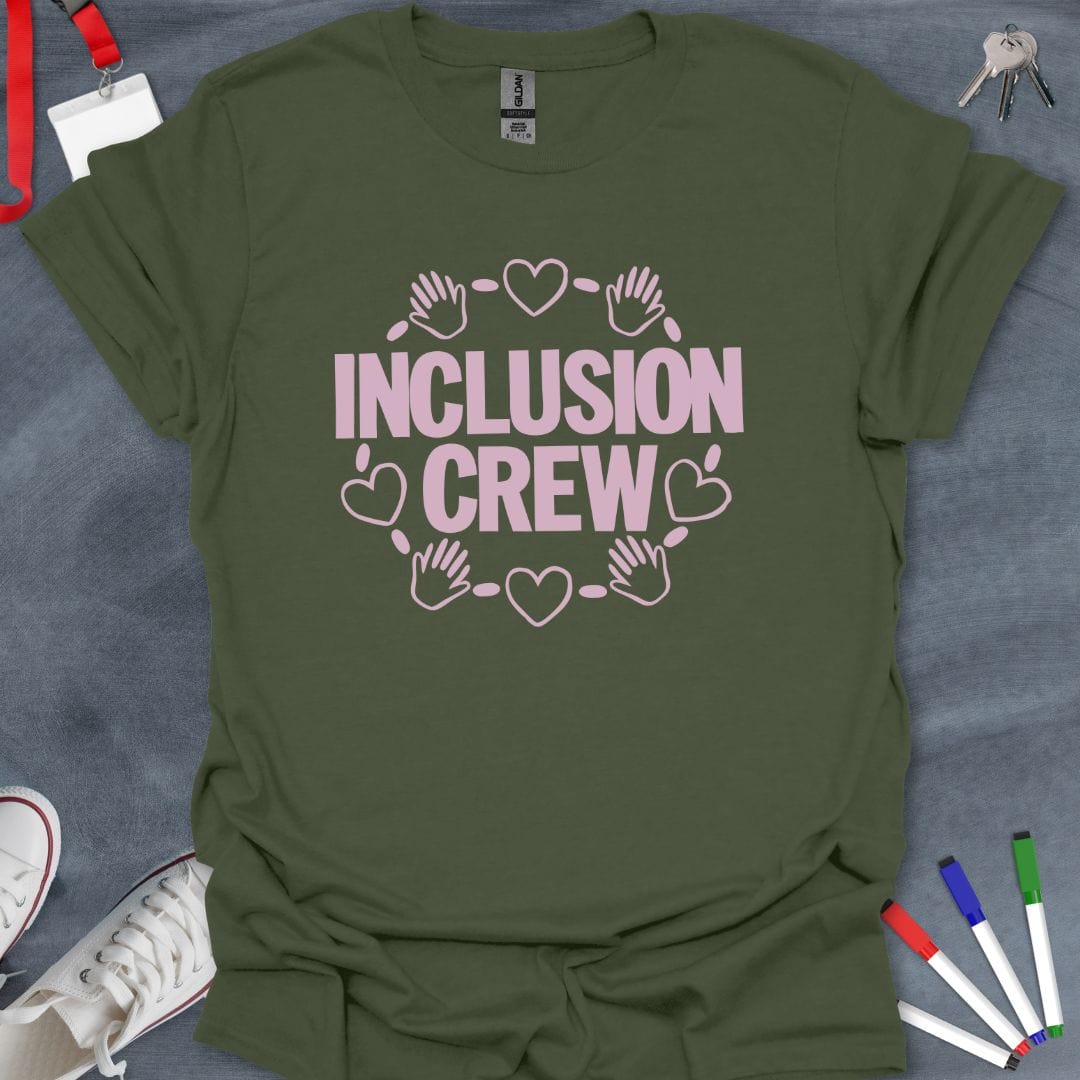 Teacher T-Shirt Military Green / S Inclusion Crew Heart and Hands T-Shirt