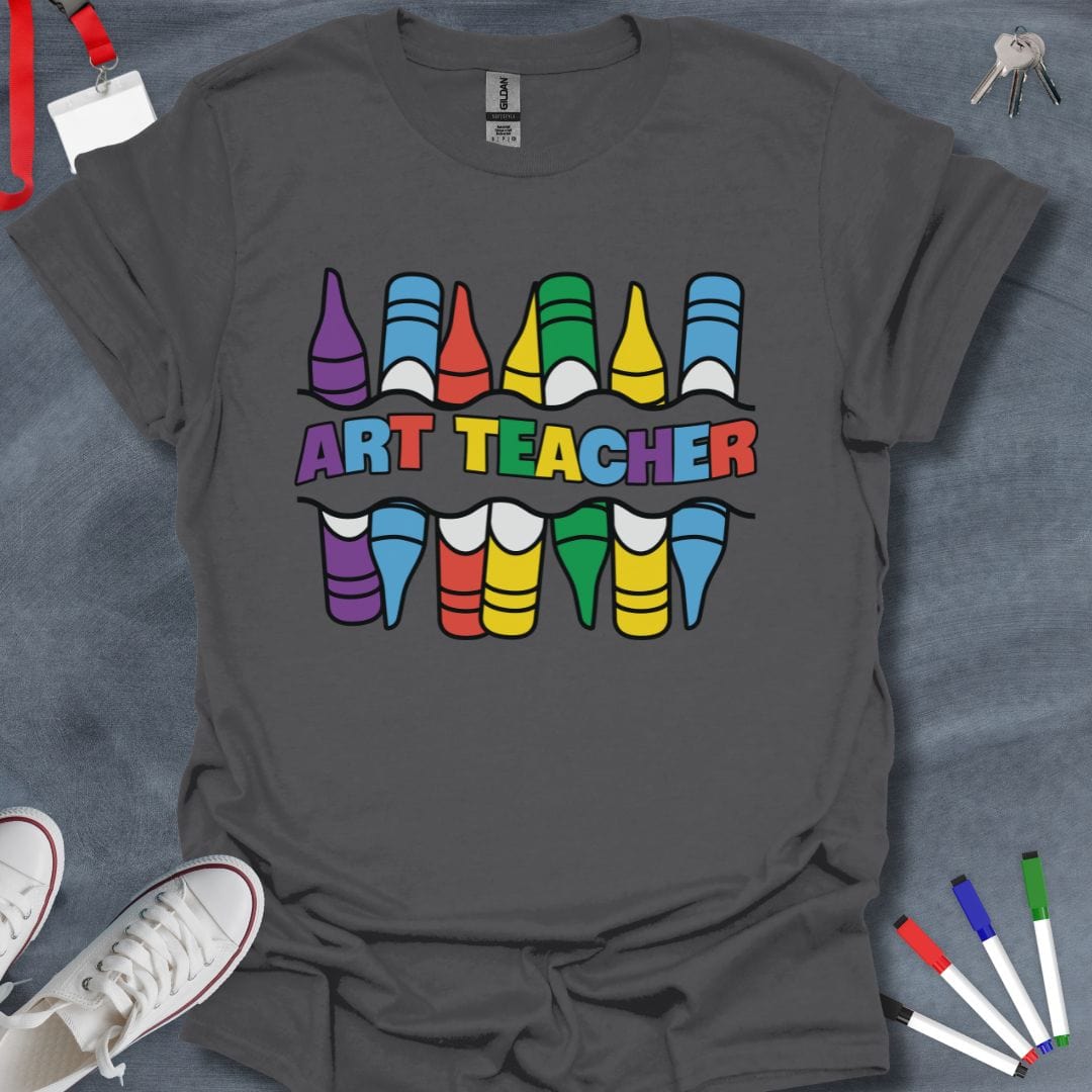 Teacher T-Shirt Charcoal / S Colorful Crayon Art Teacher T-Shirt