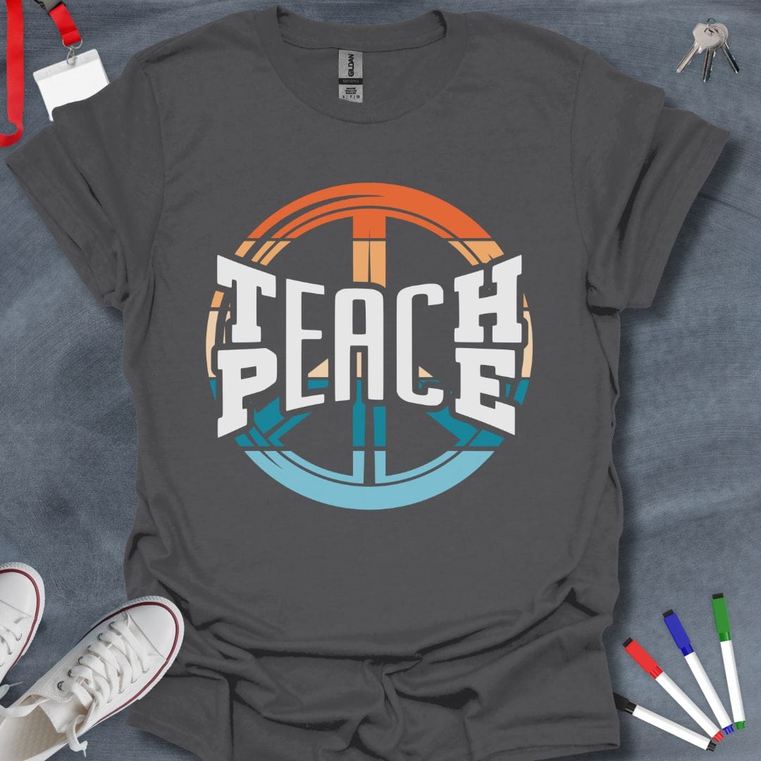 Teacher T-Shirt Charcoal / S Retro Teach Peace T-Shirt