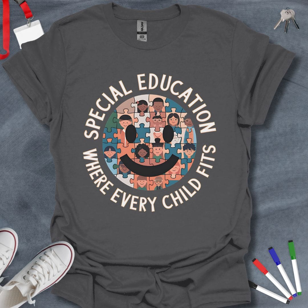 Teacher T-Shirt Charcoal / S Special Education: Where Every Child Fits T-Shirt