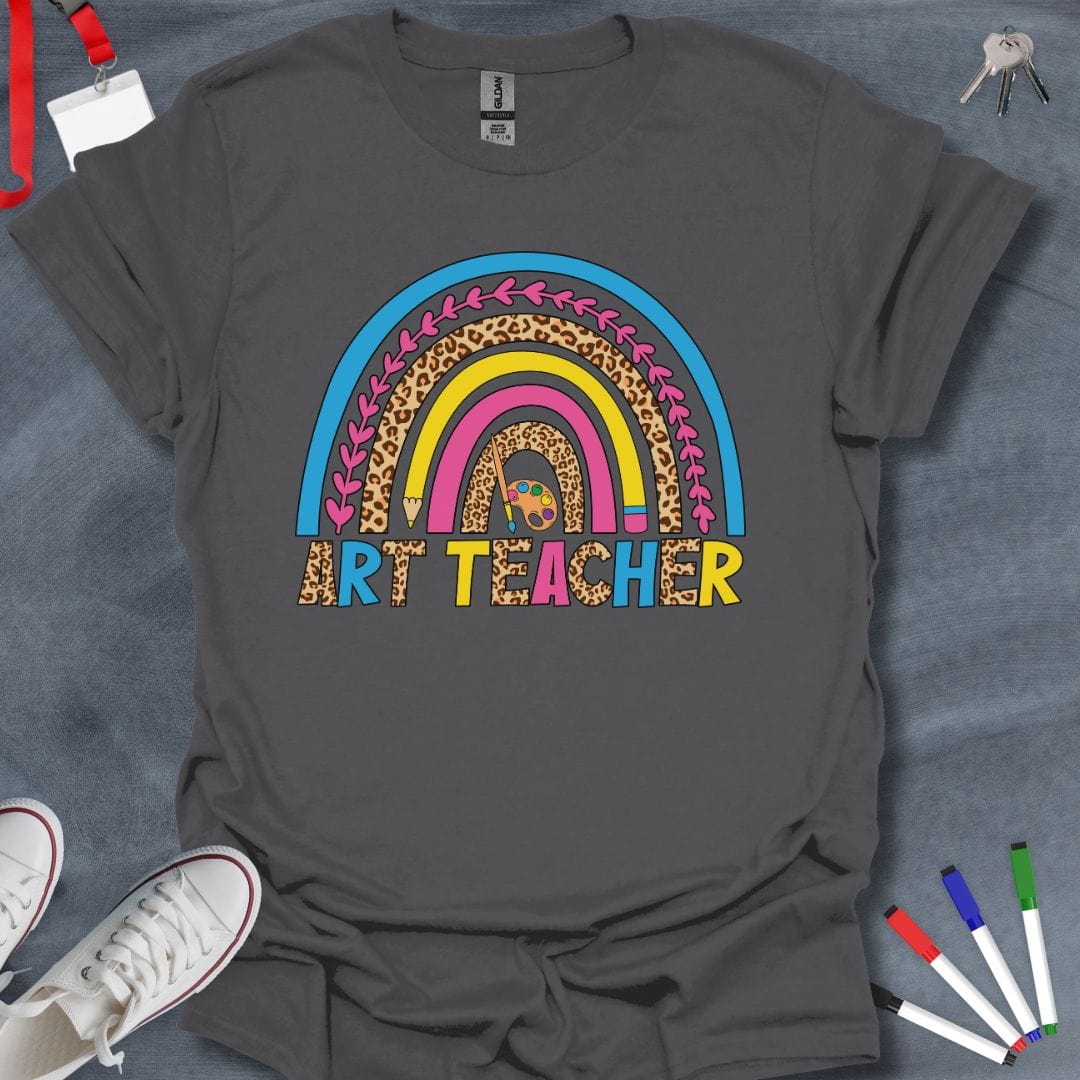 Teacher T-Shirt Charcoal / S Art Teacher Leopard Rainbow T-Shirt